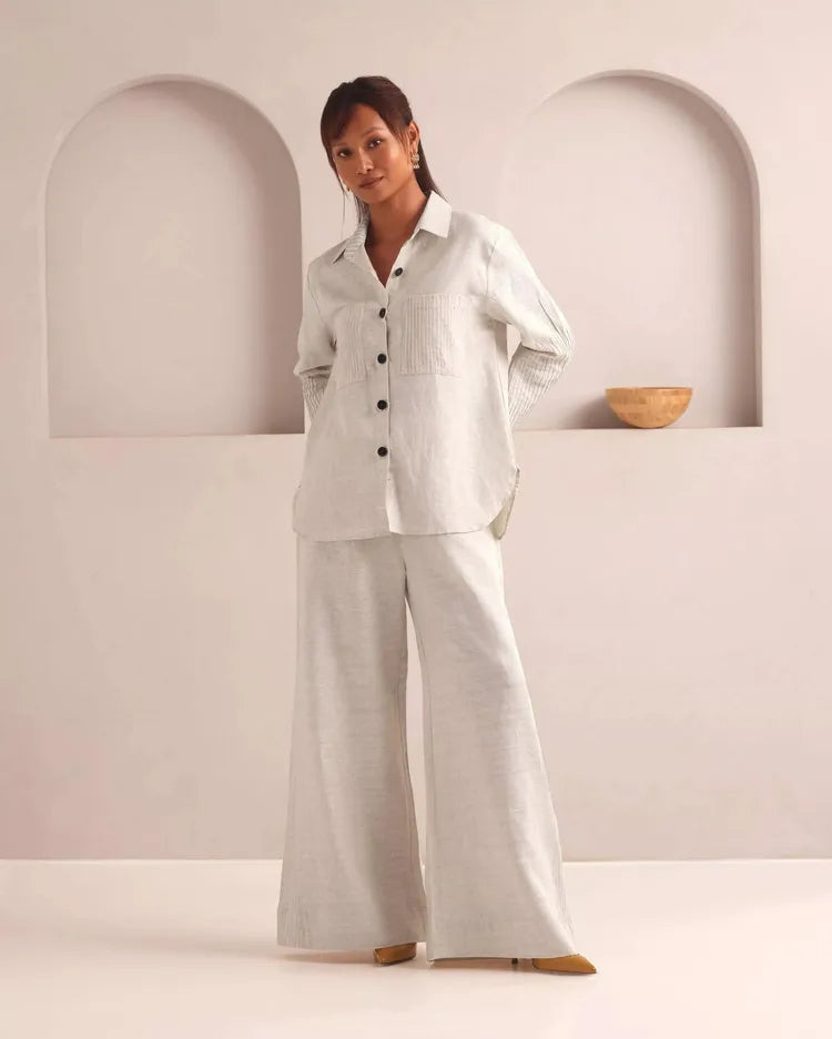 Set of 2 : Ivory Shirt & Tranquil Flared Pants - Oatmeal