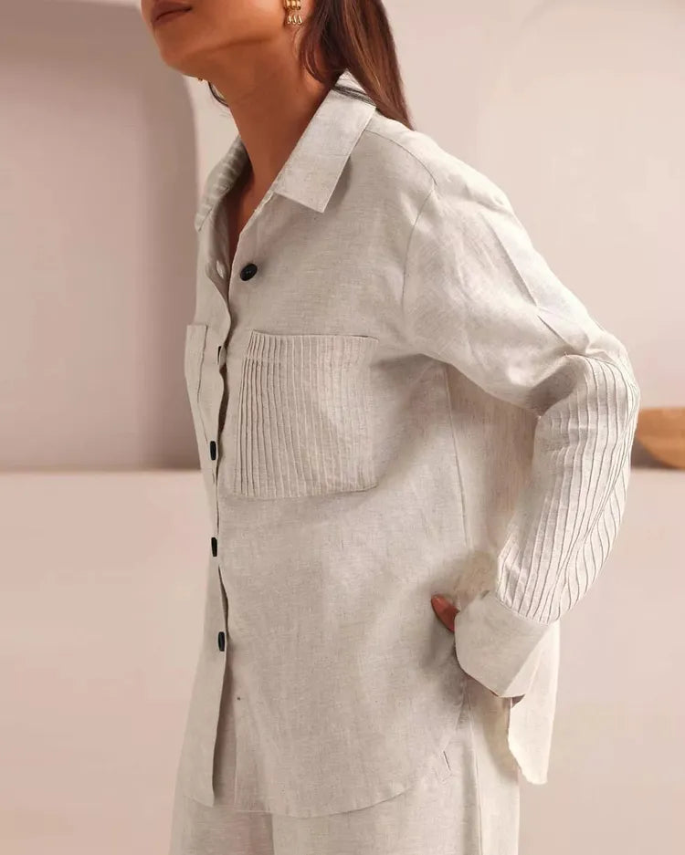 Set of 2 : Ivory Shirt & Tranquil Flared Pants - Oatmeal