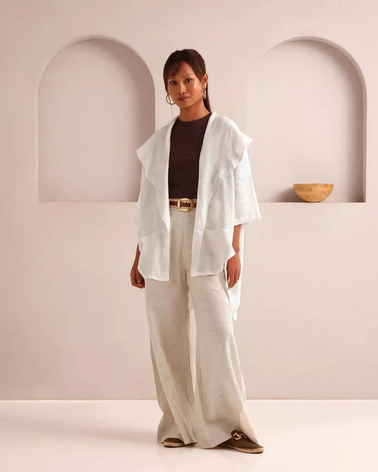 Set of 2 : Banyan Jacket & Tranquil Flared Pants - White & Oatmeal