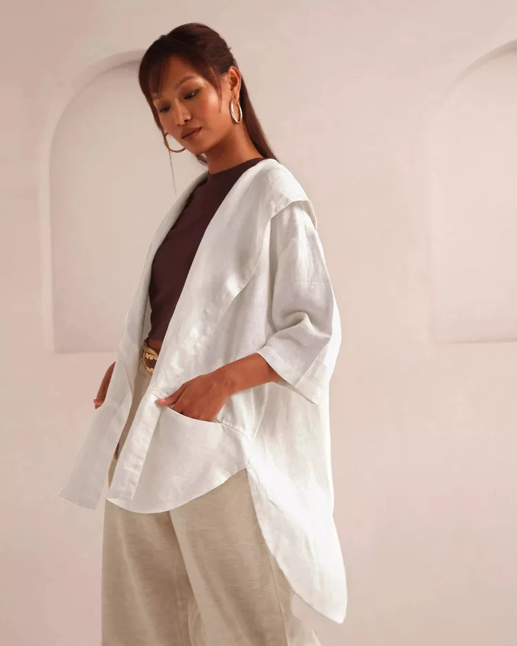 Set of 2 : Banyan Jacket & Tranquil Flared Pants - White & Oatmeal
