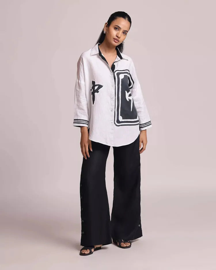 Set of 2 : Mahjong Shirt & Marigold Pants - White & Black