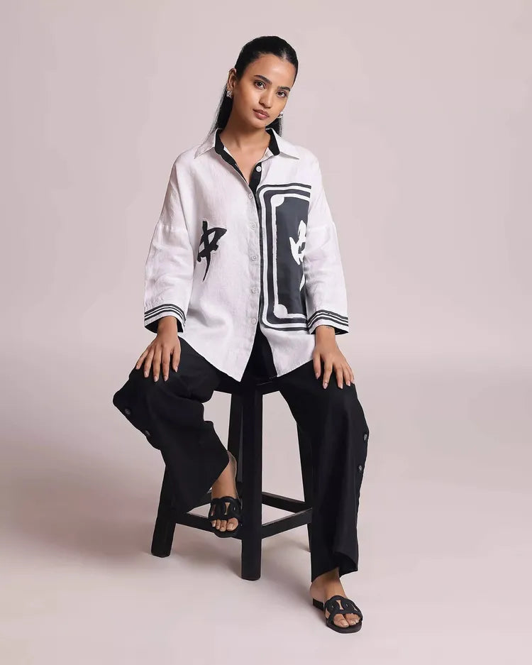 Set of 2 : Mahjong Shirt & Marigold Pants - White & Black