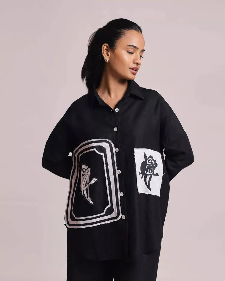 Set of 2 : Mahjong Shirt & Marigold Pants - Black 