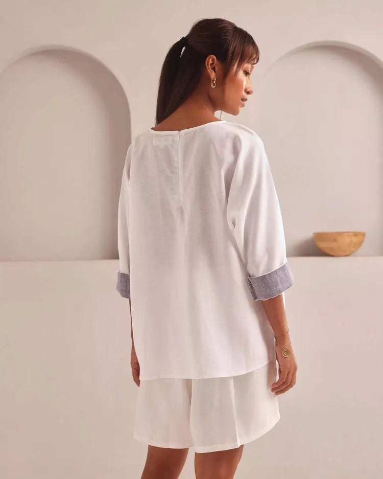 Set of 2 : Soar Kimono Top & Aerial Highwaisted Shorts - White