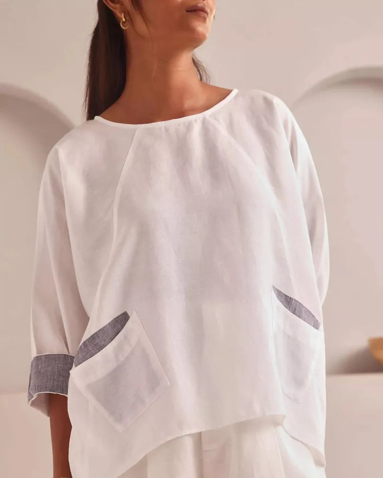 Set of 2 : Soar Kimono Top & Aerial Highwaisted Shorts - White