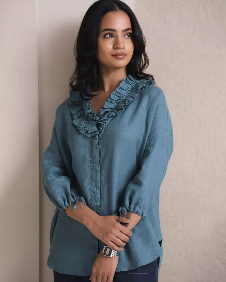 Set of 2 : Coral Ruffle Shirt & Sienna Cargo Pants - Teal & Cobalt