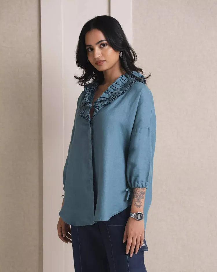 Set of 2 : Coral Ruffle Shirt & Sienna Cargo Pants - Teal & Cobalt