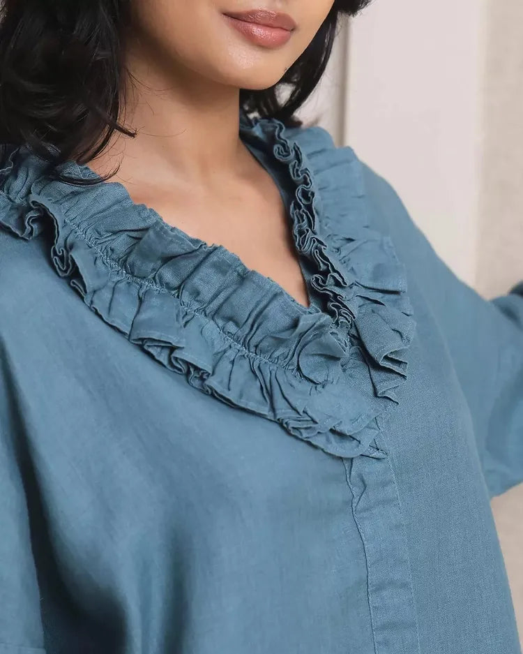 Set of 2 : Coral Ruffle Shirt & Sienna Cargo Pants - Teal & Cobalt