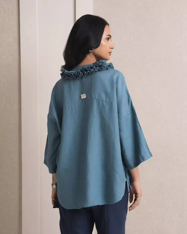 Set of 2 : Coral Ruffle Shirt & Sienna Cargo Pants - Teal & Cobalt