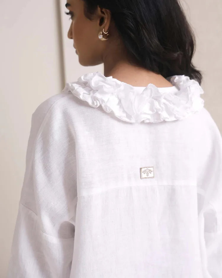 Set of 2 : Coral Ruffle Shirt & Jasper Pants - White & Khaki