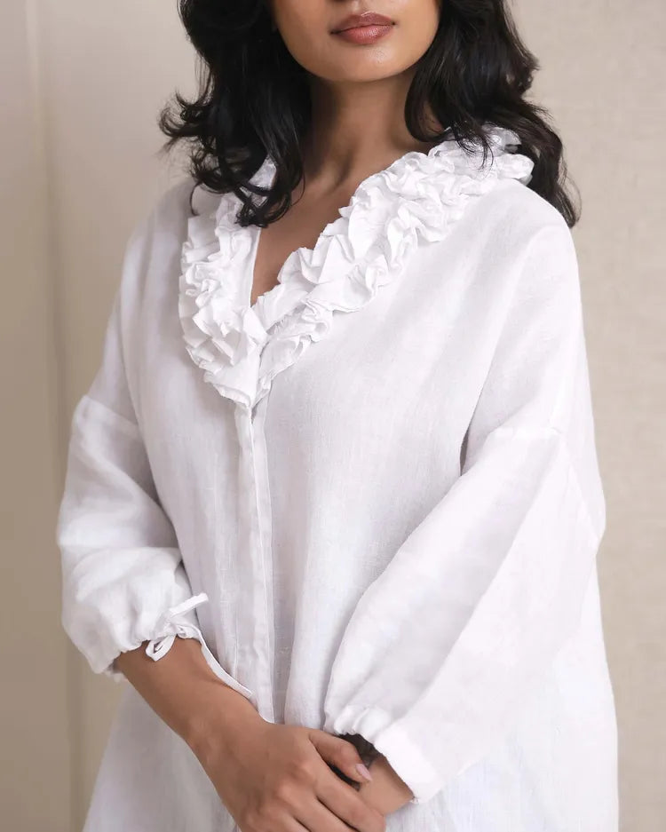 Set of 2 : Coral Ruffle Shirt & Jasper Pants - White & Khaki