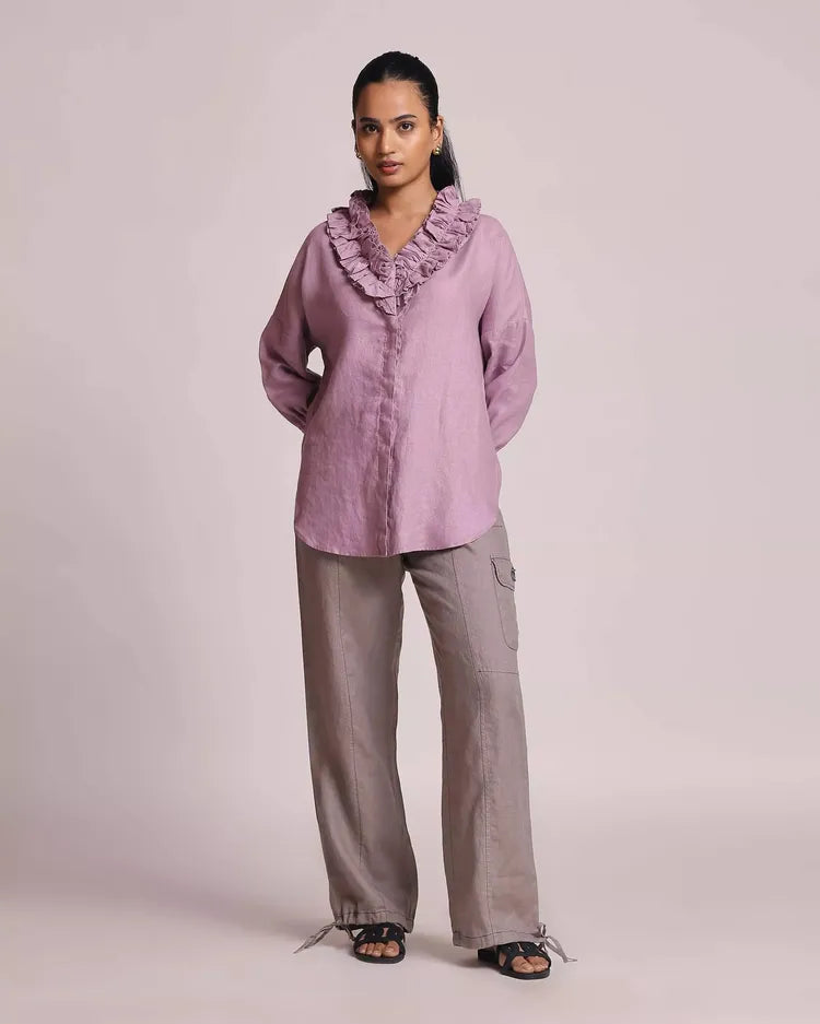 Set of 2 : Coral Ruffle Shirt & Sienna Cargo Pants - Pink & Khaki