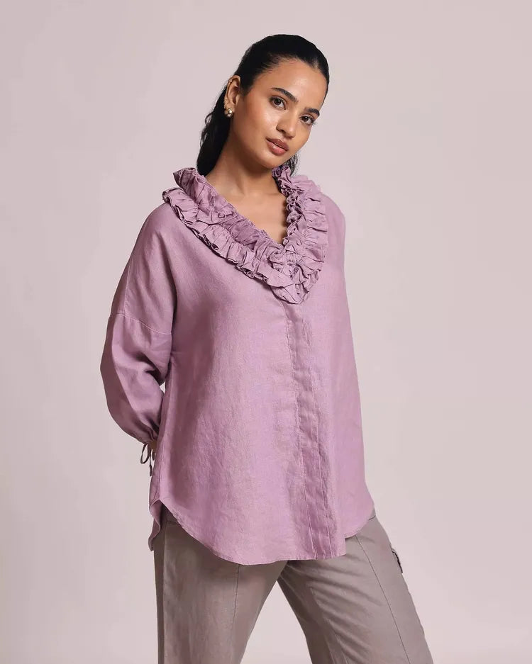 Set of 2 : Coral Ruffle Shirt & Sienna Cargo Pants - Pink & Khaki