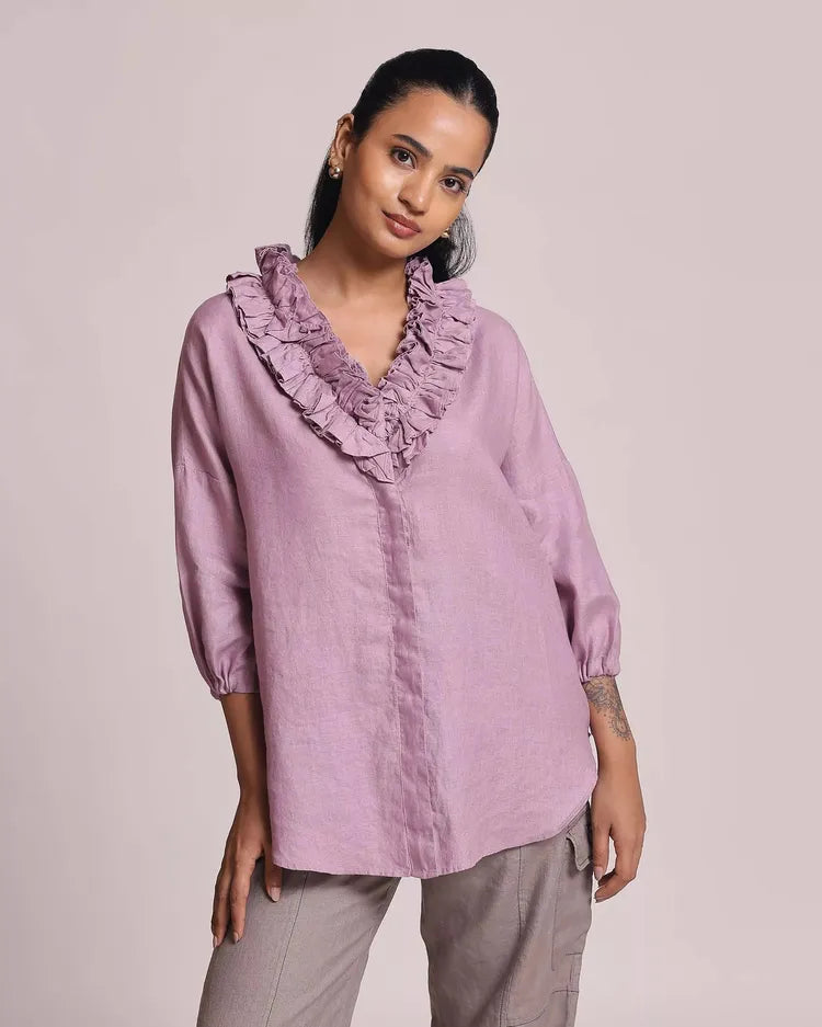 Set of 2 : Coral Ruffle Shirt & Sienna Cargo Pants - Pink & Khaki