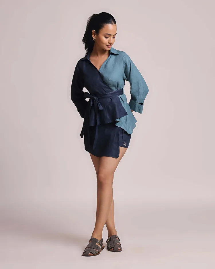 Set of 2 : Pearl Peplum Shirt & Jade Skort - Cobalt 