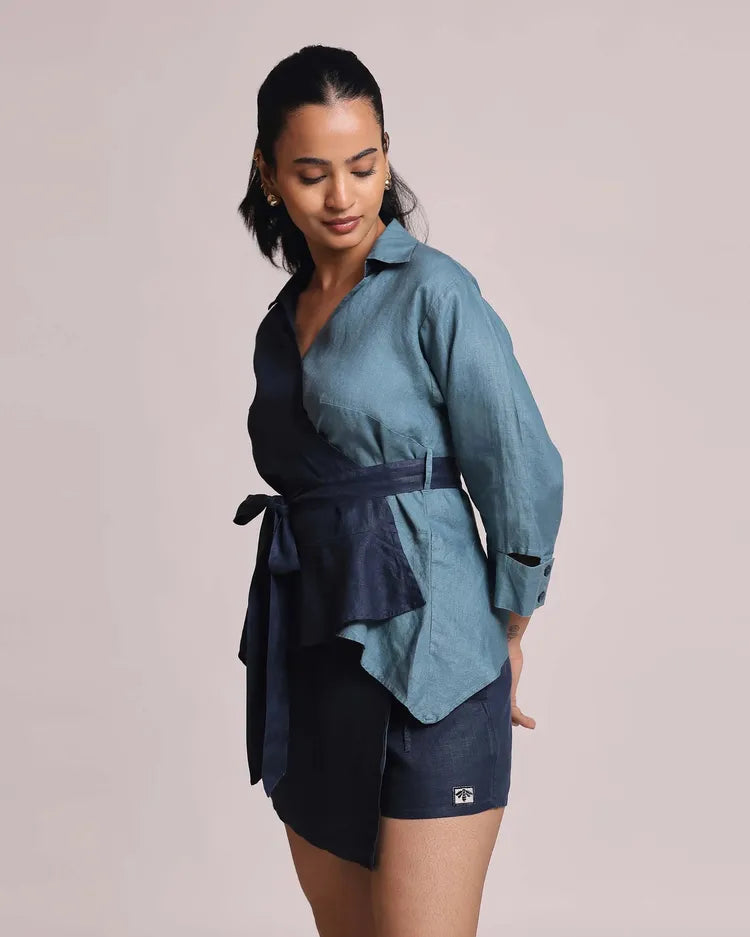 Set of 2 : Pearl Peplum Shirt & Jade Skort - Cobalt 