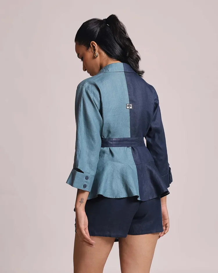 Set of 2 : Pearl Peplum Shirt & Jade Skort - Cobalt 