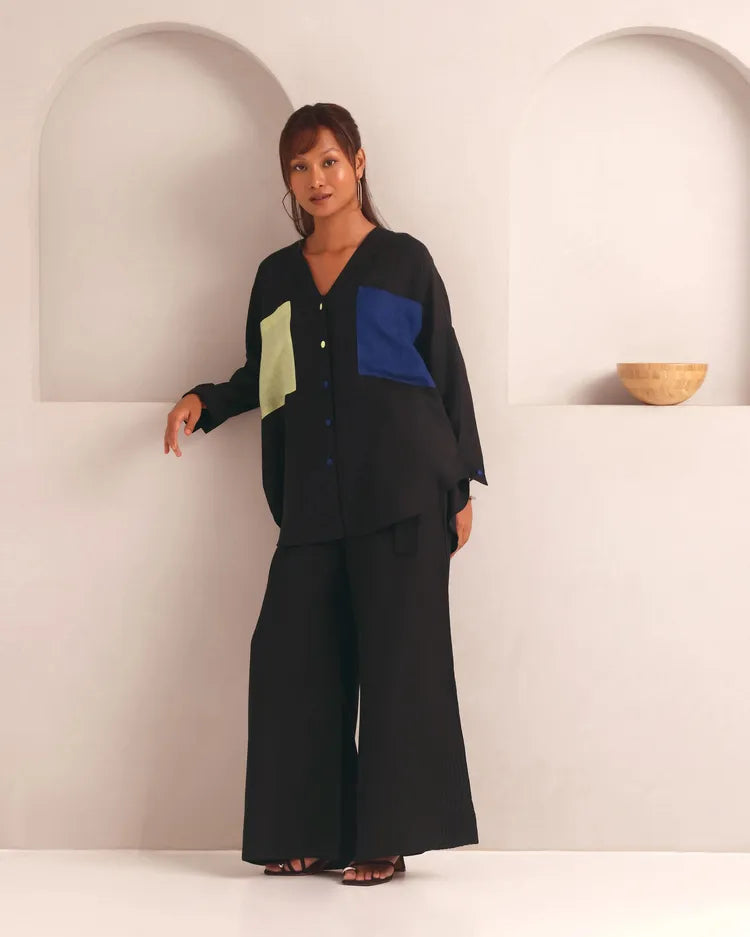 Set of 2 : Mondrian Shirt & Tranquil Flared Pants - Black