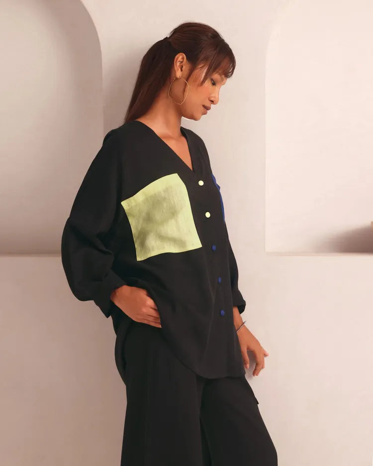 Set of 2 : Mondrian Shirt & Tranquil Flared Pants - Black