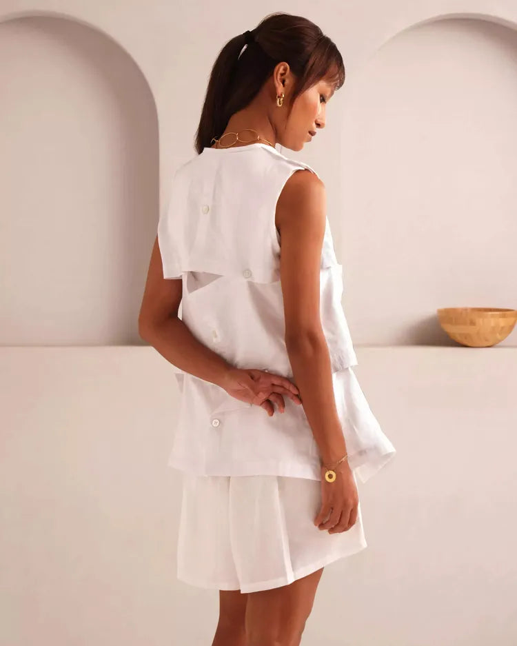 Set of 2 : Mondrian Jacket & Aerial Highwaisted Shorts - White