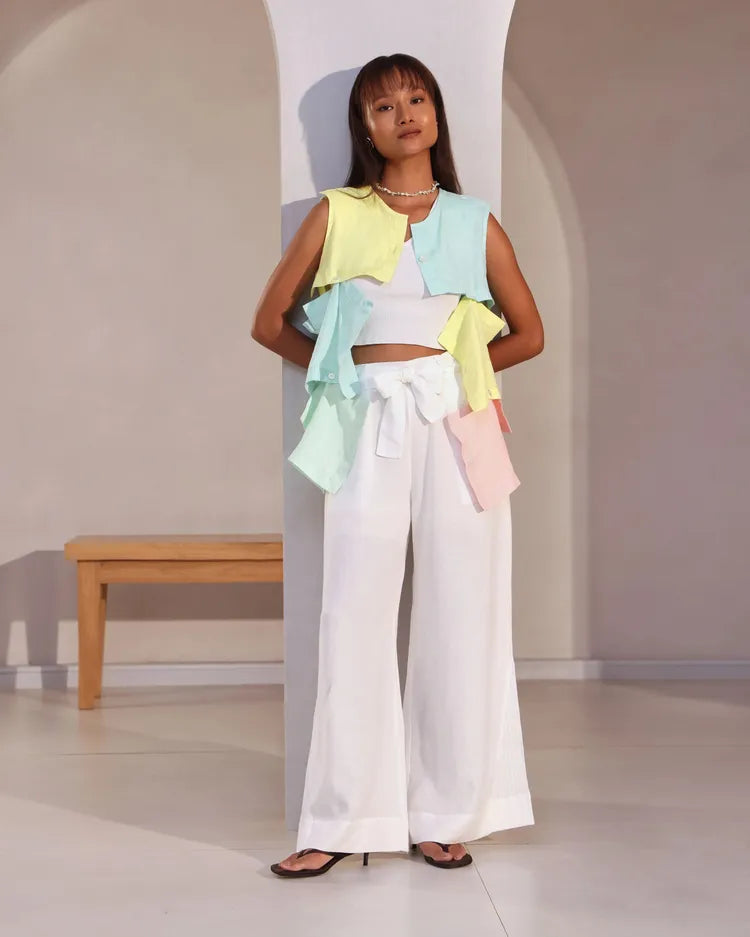 Set of 2 : Mondrian Jacket & Tranquil Flared Pants - Pastel & White