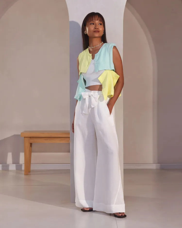 Set of 2 : Mondrian Jacket & Tranquil Flared Pants - Pastel & White
