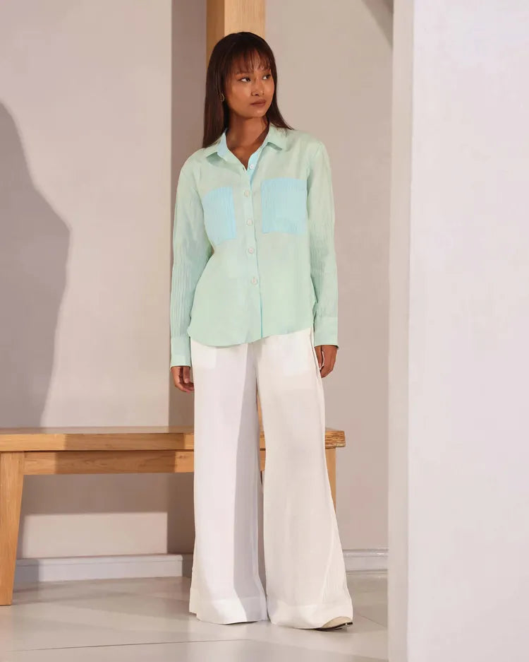 Set of 2 : Ivory Shirt & Tranquil Flared Pants - Mint & White