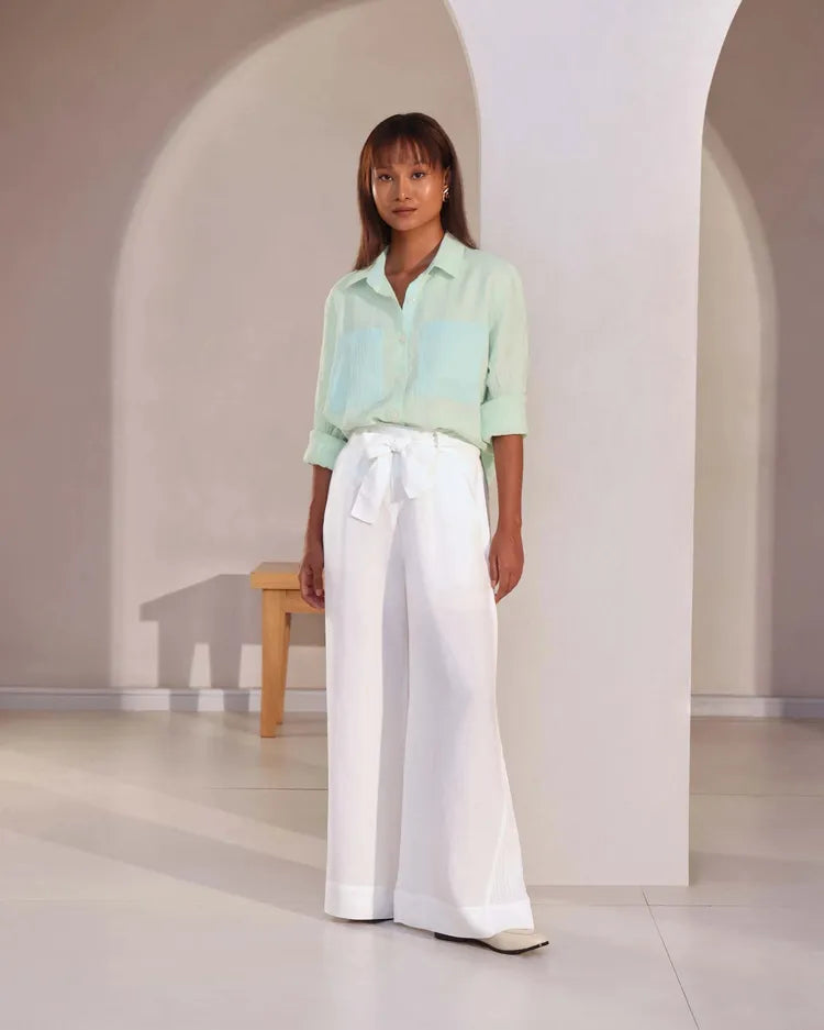 Set of 2 : Ivory Shirt & Tranquil Flared Pants - Mint & White