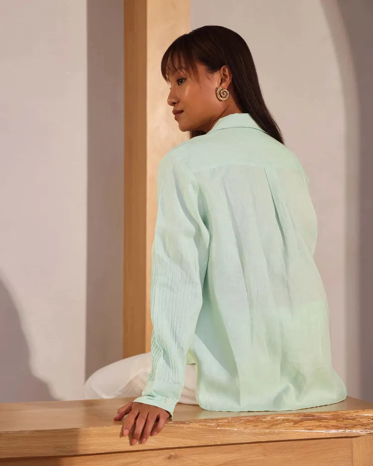 Set of 2 : Ivory Shirt & Tranquil Flared Pants - Mint & White