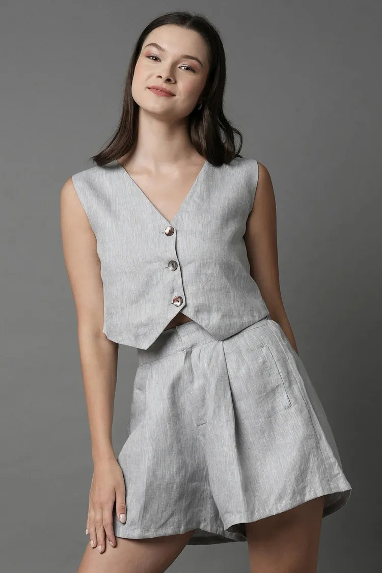 Set of 2 : Serene Top & Aerial HIghwaiste Shorts - Light Grey