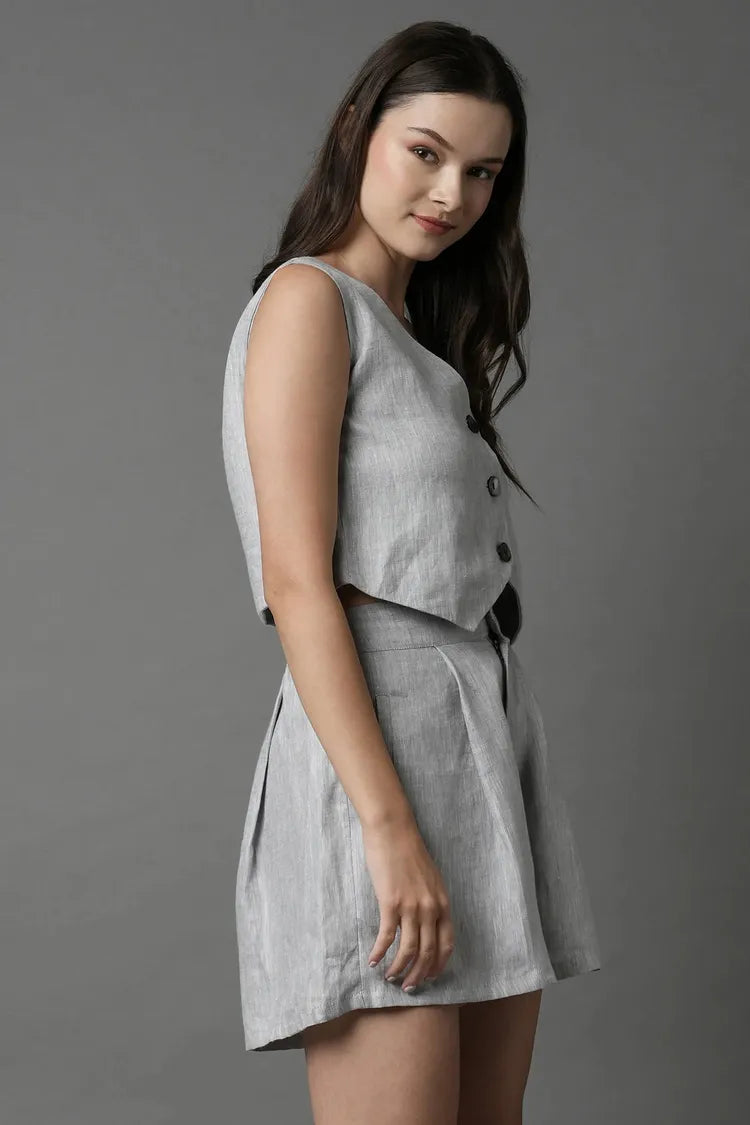 Set of 2 : Serene Top & Aerial HIghwaiste Shorts - Light Grey