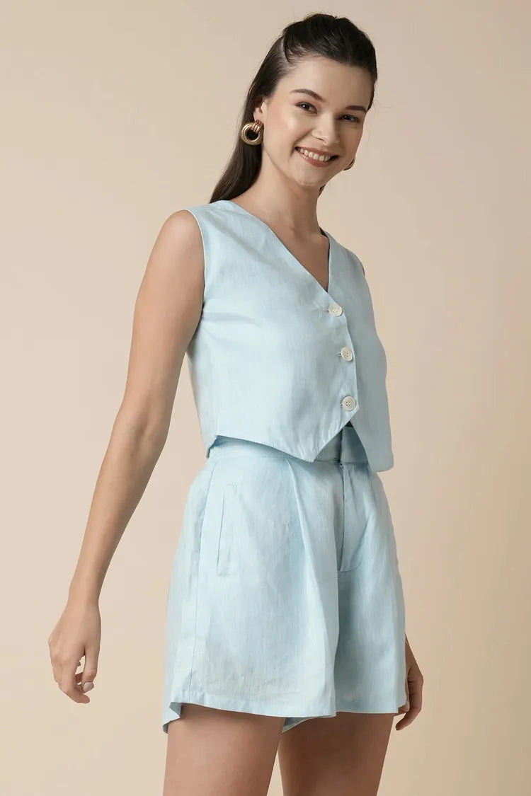 Set of 2 : Serene Top & Aerial Highwaisted Shorts - Lightblue