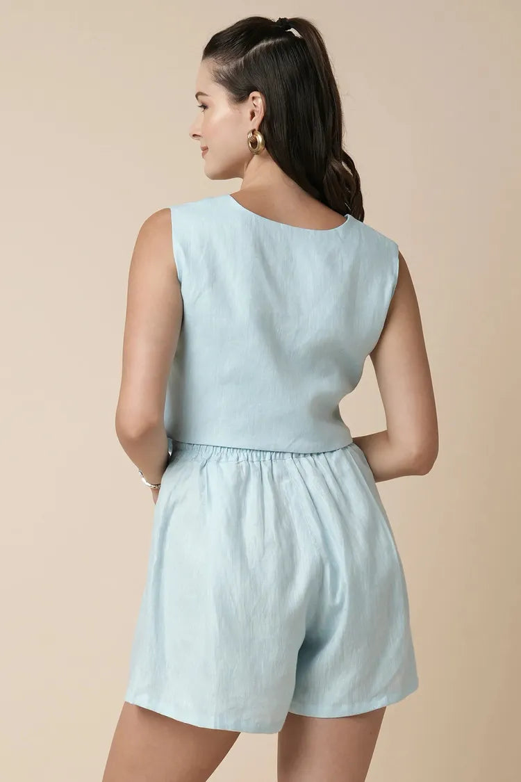 Set of 2 : Serene Top & Aerial Highwaisted Shorts - Lightblue