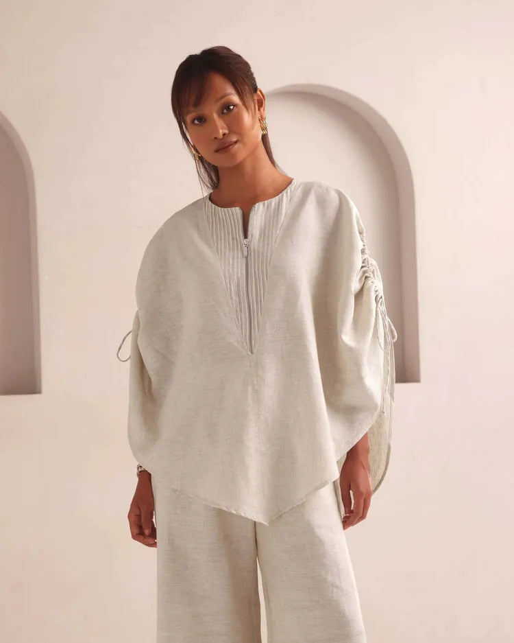 Set of 2 : Gale Overlay & Tranquil Flared Pants - Oatmeal