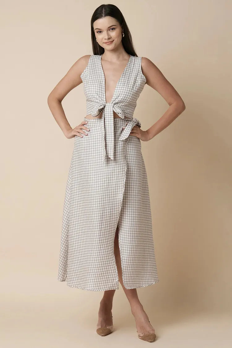 Set of 2 : Aria Top & Swirl Wrap Skirt - Checks