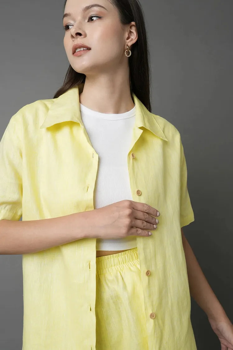 Set of 2 : Calm Half Sleeve Shirt & Floater Elastic Shorts - Yellow