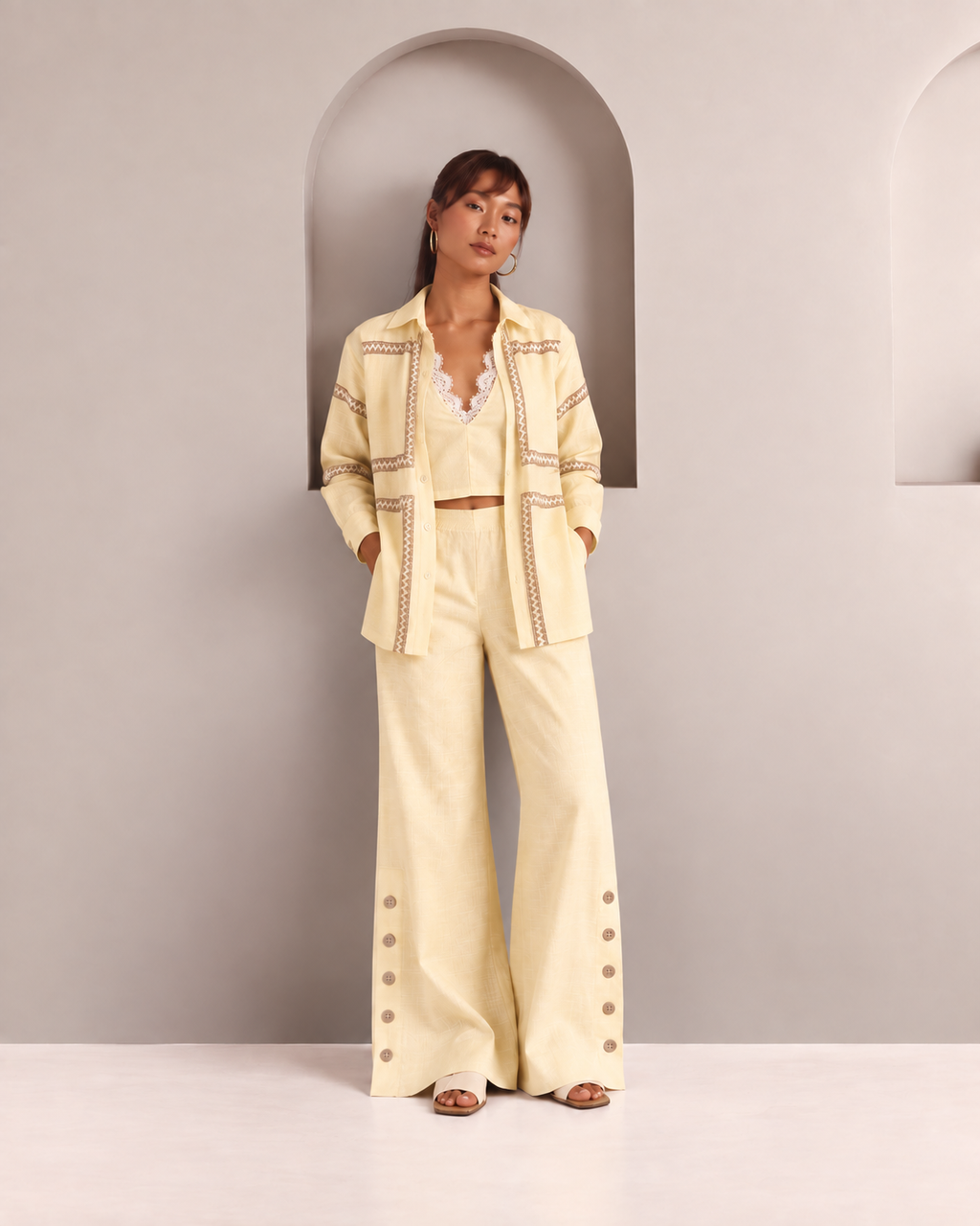 Set of 2: Butter Yellow Como Jute Shirt & Marigold Pants
