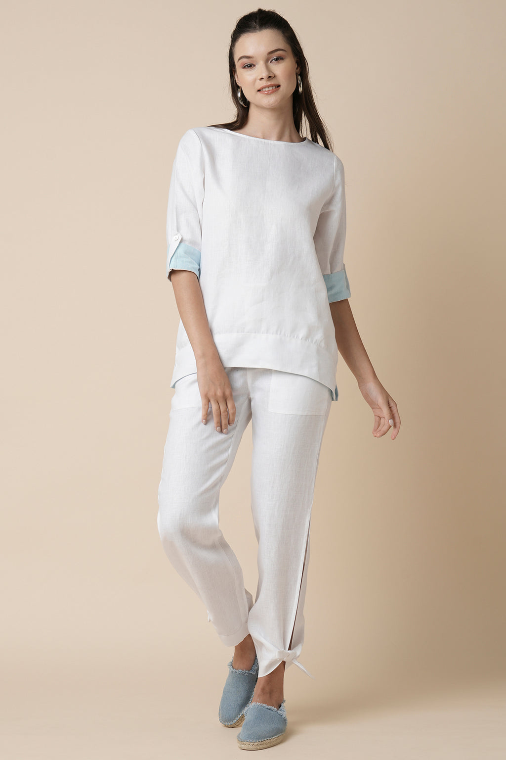 White Flutter Tie Up Joggers