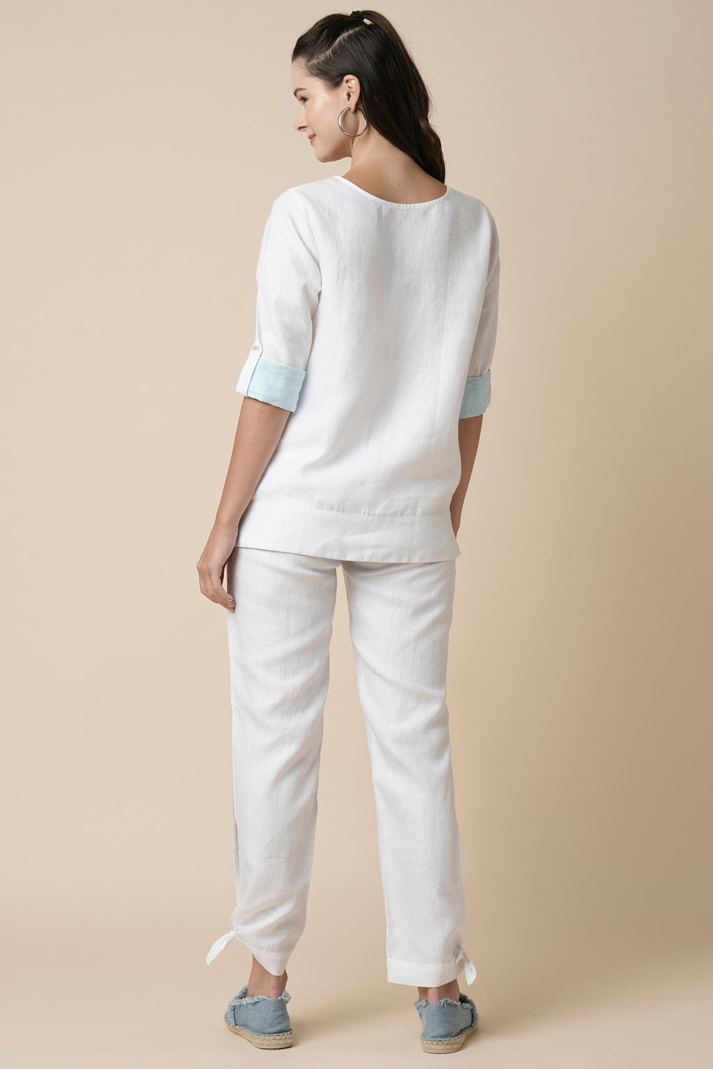 White Flutter Tie Up Joggers