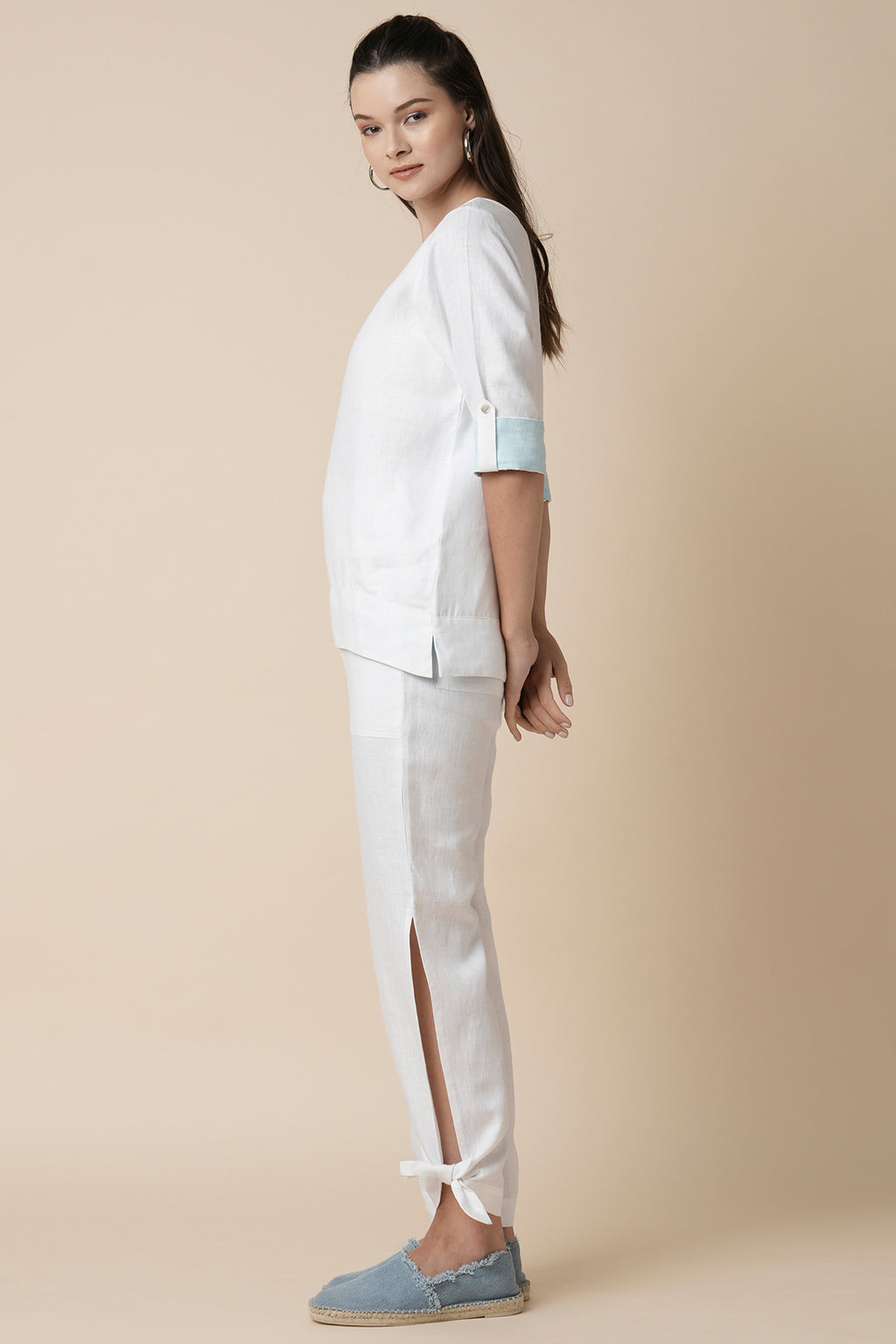 White Flutter Tie Up Joggers