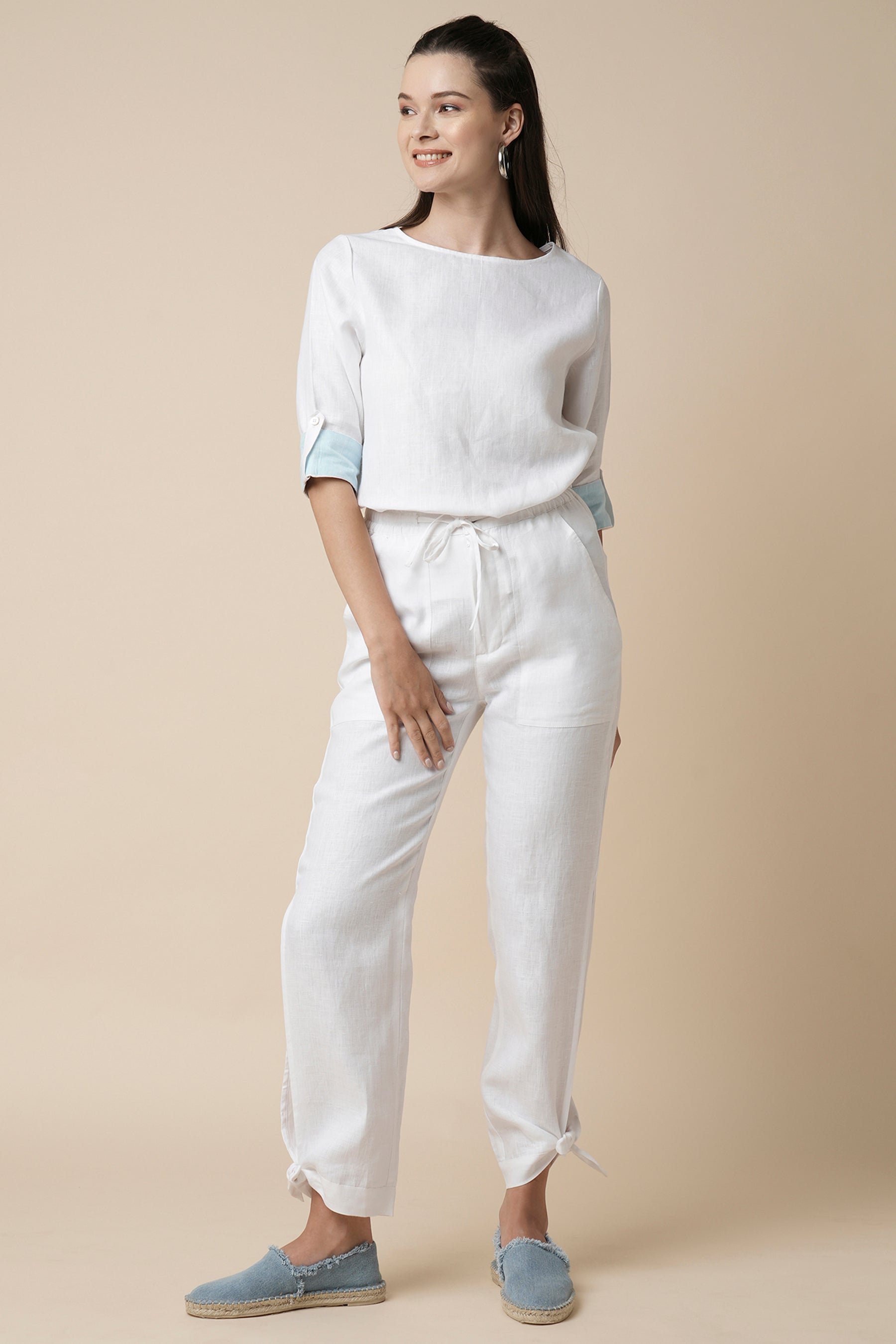 White Flutter Tie Up Joggers