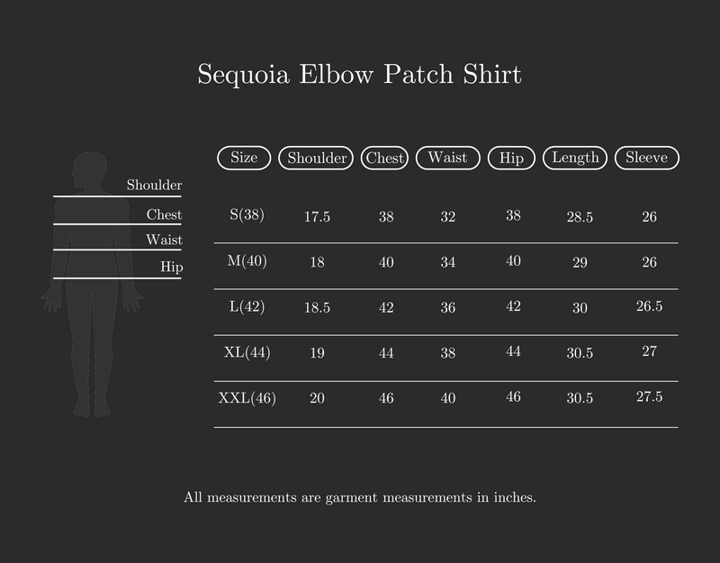 Size Guide for Sequoia Elbow Patch Shirt
