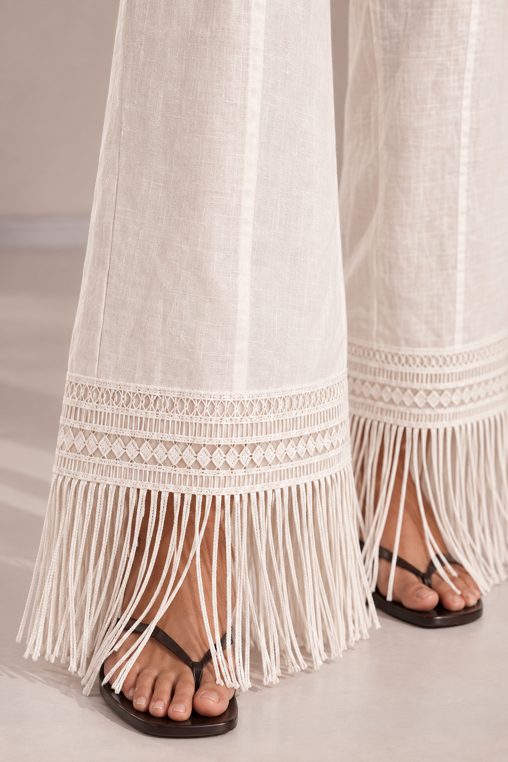 White Alba Tassel Pants