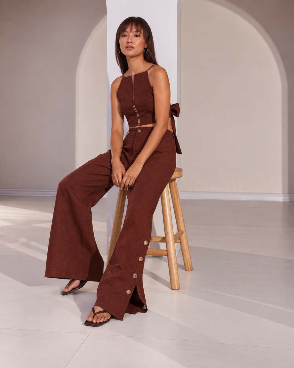Brown Highwaisted Marigold Flared Pants