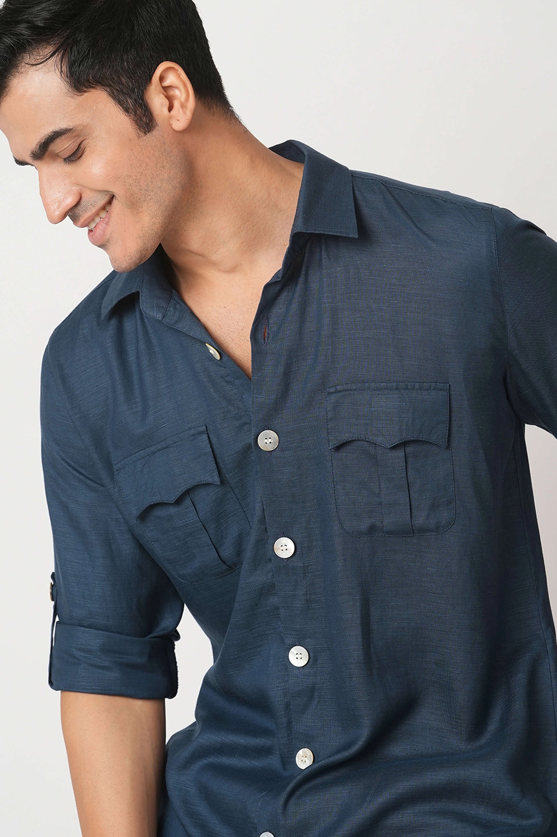 Navy Double Pocket Ray Kurta