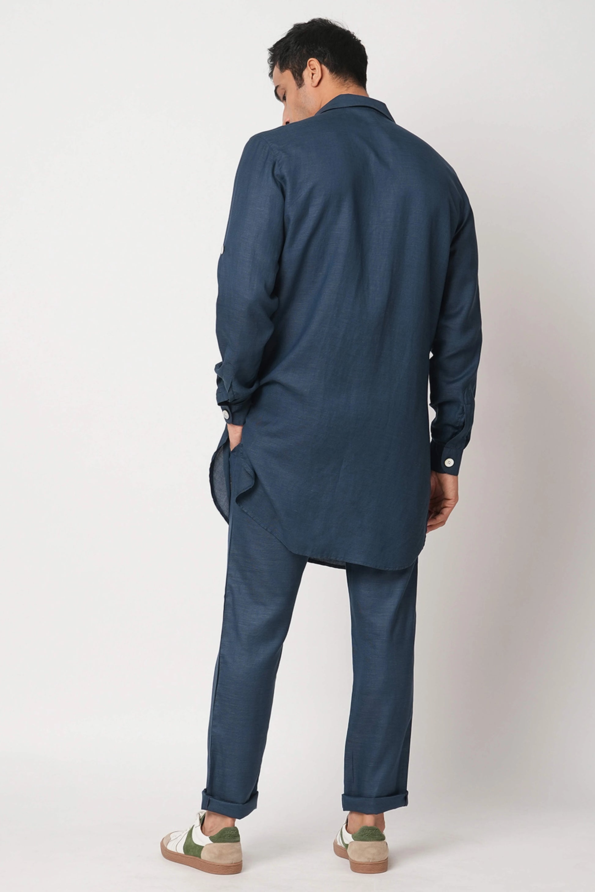 Navy Double Pocket Ray Kurta