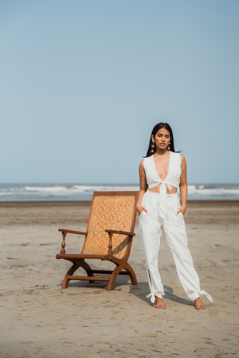 Set of 2 : Aria Top & Flutter Pants -White