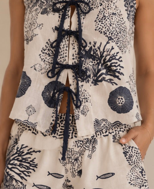 Printed Riva Reversable Tie up Top