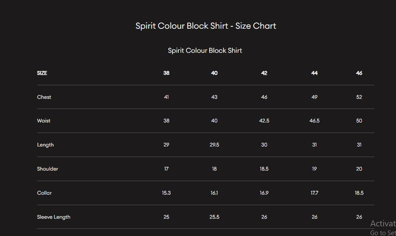 Size Guide for Spirit Shirt for Men