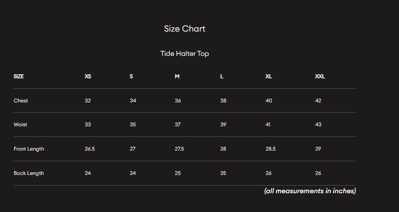 Size Guide for Tide Halter Top
